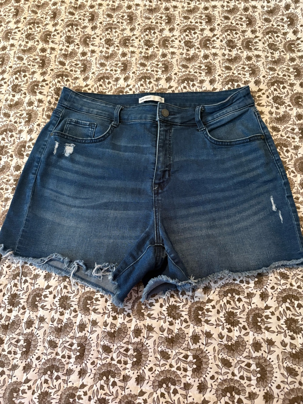 Nine West Dark Blue Denim Skirt with Button Detail